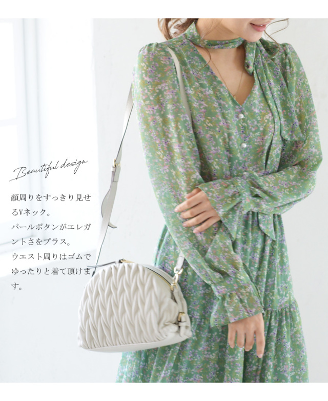 授乳服 フローラ パールボタンシフォンワンピース ボタンタイプ 授乳服 お宮参り ワンピース シフォン ワンピース 花柄 長袖